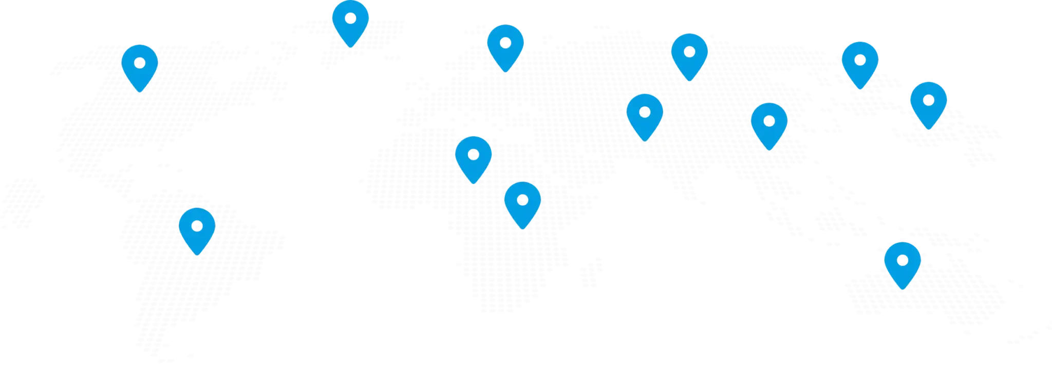 World map with blue markers.