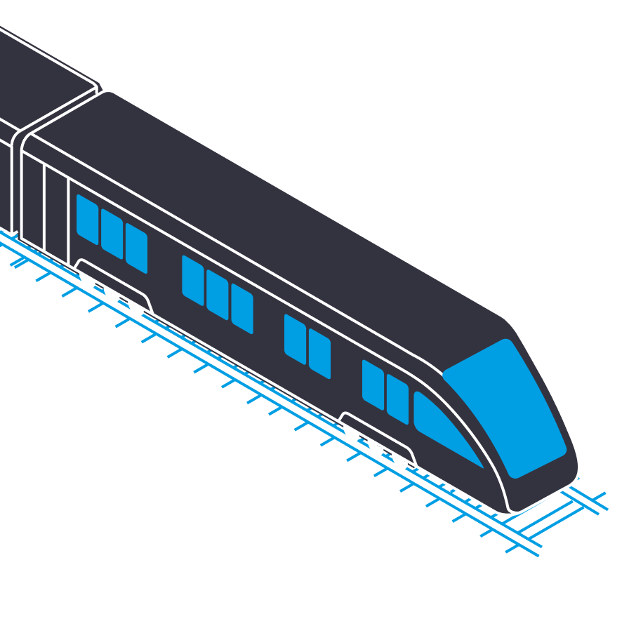 An icon of a train, symbolizing the railway technology and e-mobility industries, for which SPALECK operates as a contract manufacturer
