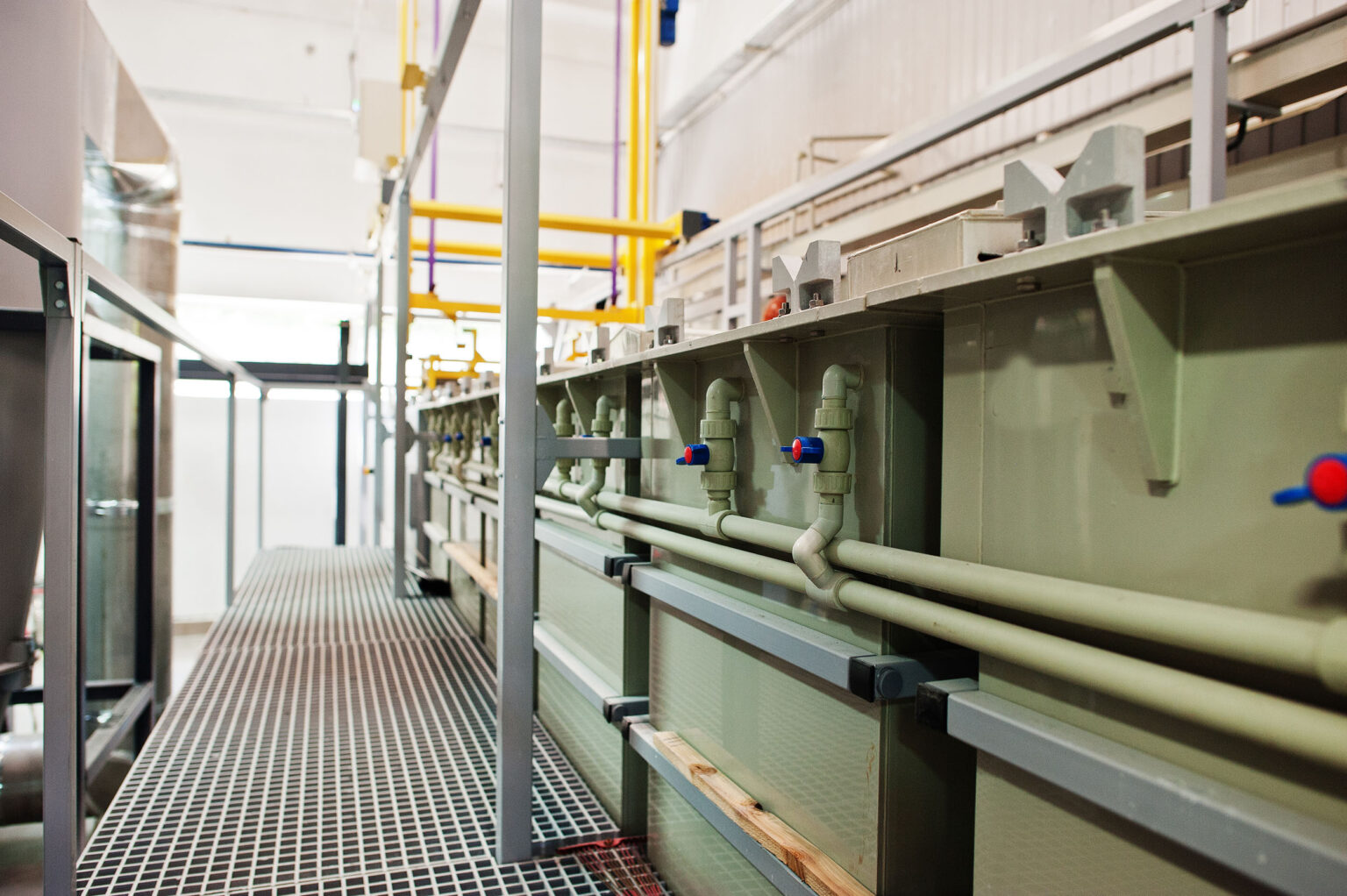 Green basin with wastewater for wastewater treatment